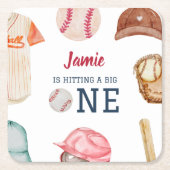 野球ビッグワンボーイ1歳誕生日 スクエアペーパーコースター (正面)