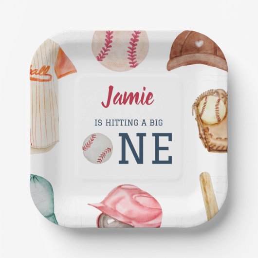野球ビッグワンボーイ1歳誕生日 ペーパープレート (正面)