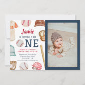 野球ビッグワンボーイ1歳誕生日 招待状 (正面)