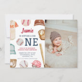 野球ビッグワンボーイ1歳誕生日 招待状 (正面)