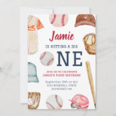 野球ビッグワンボーイ1歳誕生日 招待状 (正面)