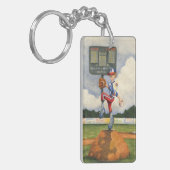 野球ピッチャーオンマウンドby Jay Throckmorton キーホルダー (正面左)