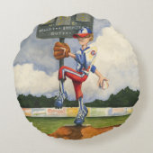 野球ピッチャーオンマウンドby Jay Throckmorton ラウンドクッション (裏面)