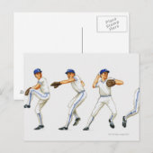 野球ピッチング技術、多重画像 ポストカード (正面/裏面)