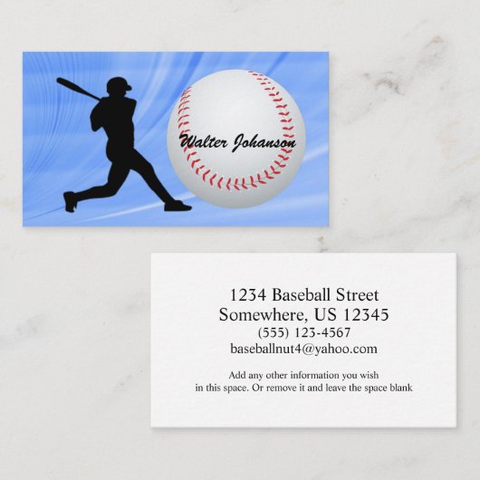 野球ファンまたは選手バッターシルエット野球 名刺 (正面/裏面)