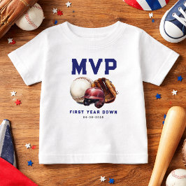 野球ファーストイヤー ダウン 1歳の誕生日 ベビーTシャツ