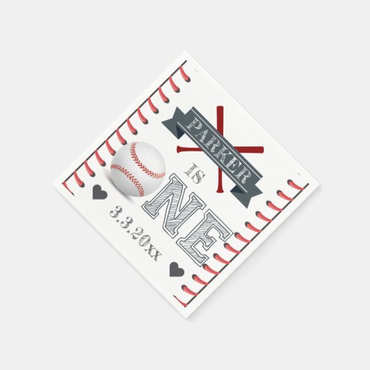野球ファースト誕生日 パーソナライズされた スタンダードカクテルナプキン (角)