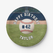 野球フィールドチームナンバースポーツハッピーバースデー ペーパープレート (正面)