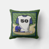 野球フィールドブルージャージカスタムー番号 クッション (裏面)