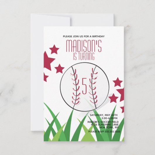 野球フィールド誕生日スターズエイジ誕生日 招待状 (正面)