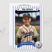 野球フォトバースデーパーティーへの招待 招待状 (正面/裏面)