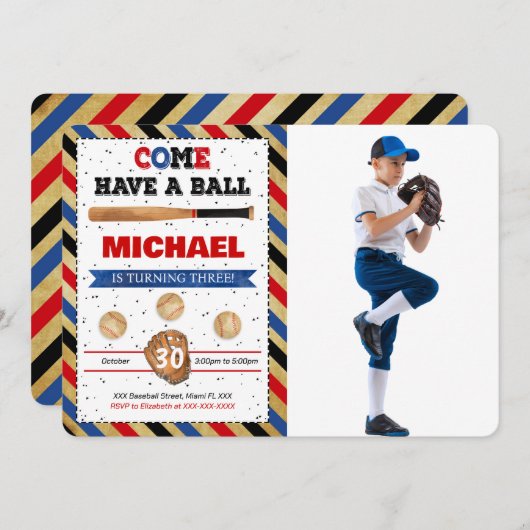 野球フォト招待状 招待状 (正面/裏面)