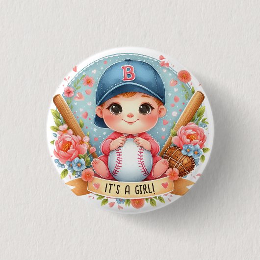 野球ブリスベビーガールアナウンスフローラベビー 缶バッジ (正面)
