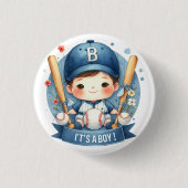 野球ブリス男の赤ちゃん発表赤ちゃんシャワー 缶バッジ (正面)