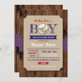 野球ブルーウッドボーイベビーシャワースポーツ招待状 招待状 (正面/裏面)