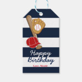 野球ブルーストライプのバースデーパーティギフトラベル ギフトタグ (正面)
