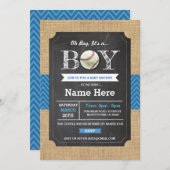 野球ブルーボーイベビーシャワースポーツ招待状 招待状 (正面/裏面)