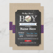 野球ブルーレッドボーイベビーシャワースポーツ招待状 招待状 (正面/裏面)