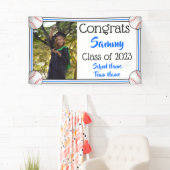 野球ブルー&ブラックワン写真卒業 横断幕 (インサイチュ)