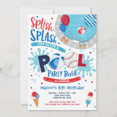 野球プールパーティースプラッシュプール誕生日 招待状 (正面)