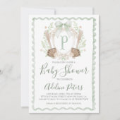 野球ベイビーシャワーボーイ名門私立校風のギンガムセージ緑 招待状 (正面)