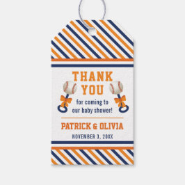 野球ベイビーシャワーメッセージカード、ブルー、オレンジ ギフトタグ