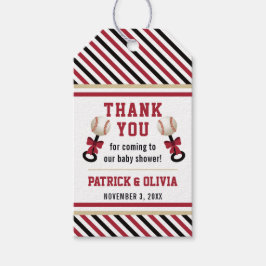 野球ベイビーシャワーメッセージカード、赤、黒 ギフトタグ