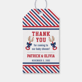 野球ベイビーシャワーメッセージカード、青、赤 ギフトタグ