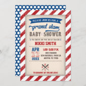 野球ベビーシャワー招待状ヴィンテージレッドブルー 招待状 (正面/裏面)