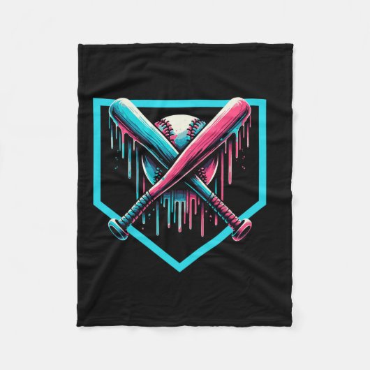 野球ホームプレートドリップボーイズ野球こうもり フリースブランケット (正面)