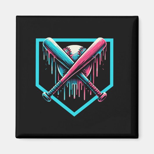 野球ホームプレートドリップボーイズ野球こうもり マグネット (正面)