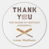 野球ボーイ誕生日ありがとう ラウンドシール (正面)