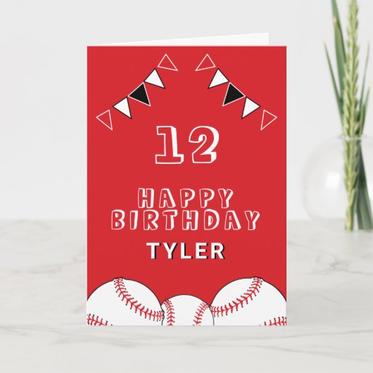 野球ボールとフラグスポーツ子供の誕生日 カード (正面)