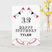 野球ボールとフラッグスポーツ子供の誕生日 カード (黄色い花)
