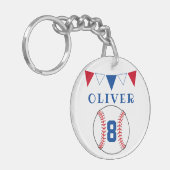 野球ボールのバンティングフラグ子供の誕生日 キーホルダー (正面左)