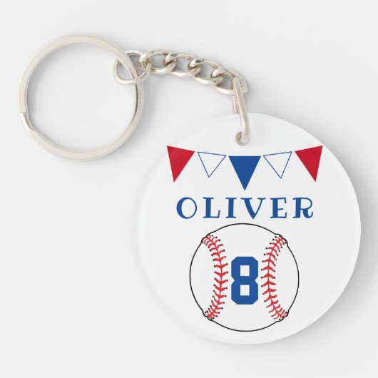 野球ボールのバンティングフラグ子供の誕生日 キーホルダー (正面)