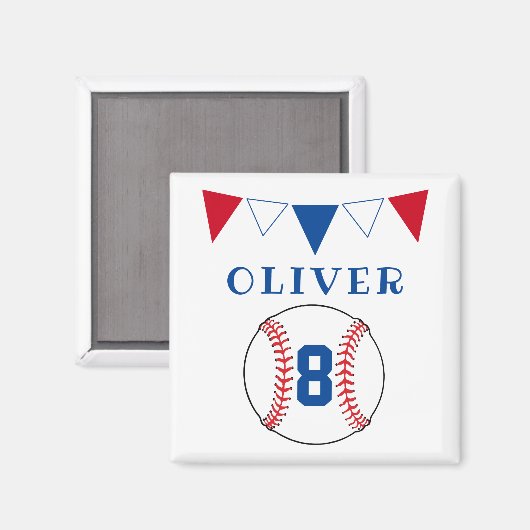 野球ボールのバンティングフラグ子供の誕生日 マグネット (正面/裏面)