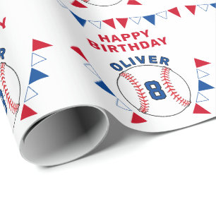 野球ボールのバンティングフラグ子供の誕生日 ラッピングペーパー