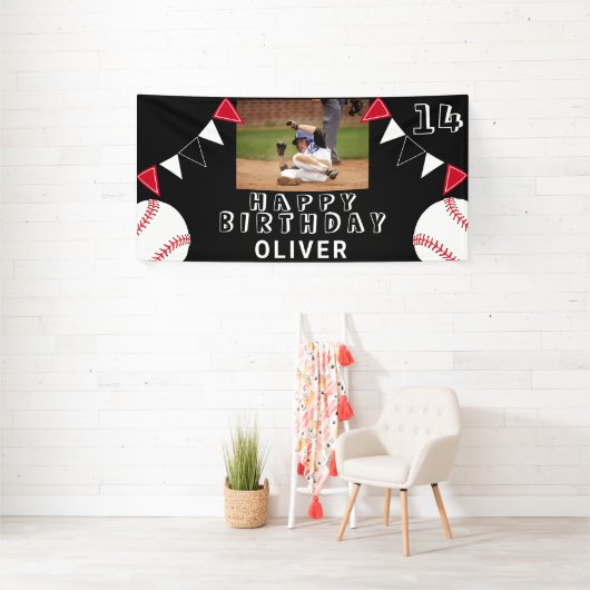 野球ボールのバンティングフラッグブラックフォト誕生日 横断幕 (インサイチュ)
