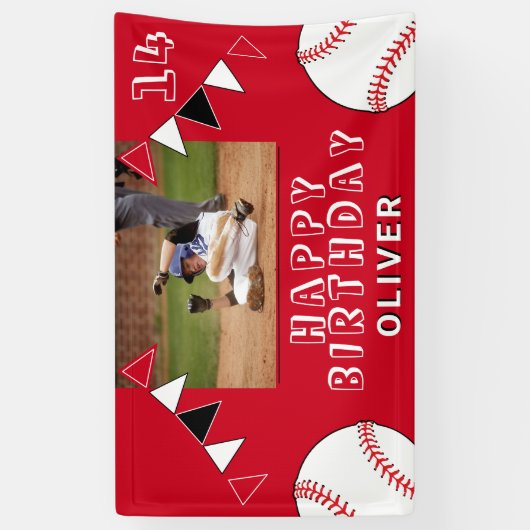 野球ボールのバンティングフラッグレッドフォト誕生日 横断幕 (縦)