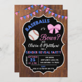 野球ボールまたはリボン　性別発表の招待状 招待状 (正面/裏面)