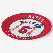 野球ボールをテーマにした子供の誕生日パーティー ペーパープレート (アングル)