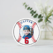 野球ボールキッズスポーツ誕生日写真 カード (スタンド正面)