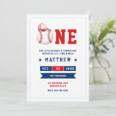 野球ボールキャップブルーレッドかわいい男の子1歳の誕生日 招待状 (スタンド正面)