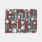 野球ボールスポーツグレーレッドホワイト名前をカスタムする フリースブランケット (正面(横))