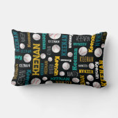 野球ボールスポーツティール（緑がかった色）ホワイト金ゴールドキーナン ランバークッション (裏面)