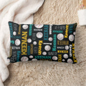 野球ボールスポーツティール（緑がかった色）ホワイト金ゴールドキーナン ランバークッション (ブランケット)