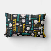 野球ボールスポーツティール（緑がかった色）ホワイト金ゴールドキーナン ランバークッション (正面)