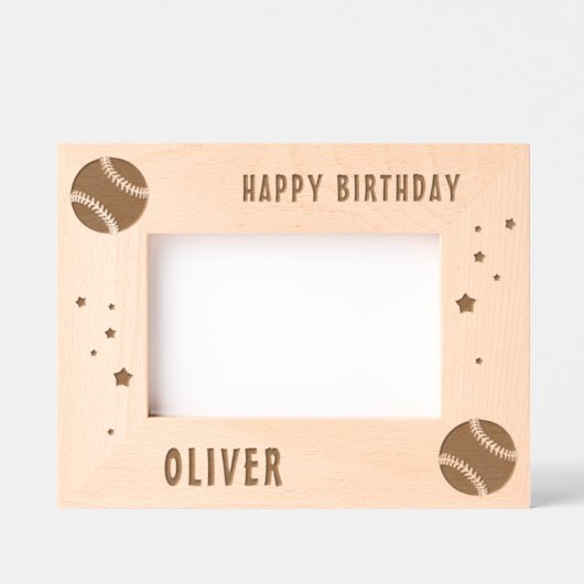 野球ボールスポーツハッピーバースデー レーザー彫刻フレーム (正面)