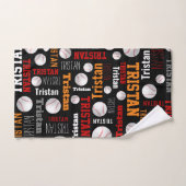 野球ボールスポーツブラックオレンジホワイト名前をカスタムする ハンドタオル (ハンドタオル)